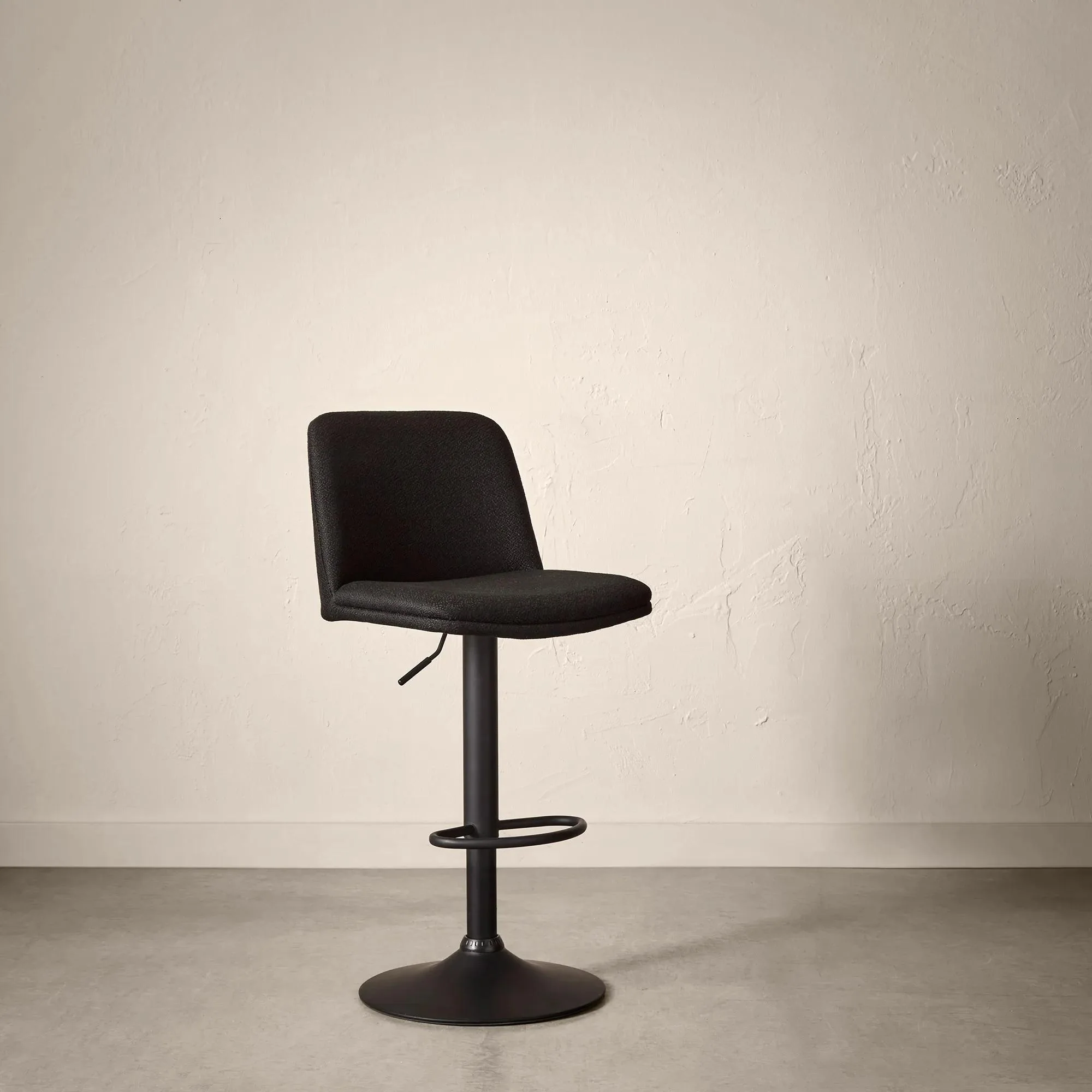 Black Fabric and Metal Adjustable Bar Stool - Image 3