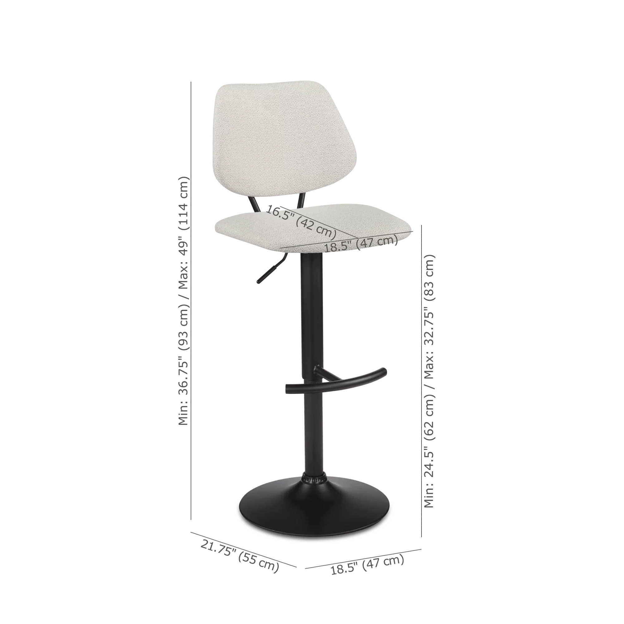 Fabric and Metal Adjustable Counter Stool - Image 6
