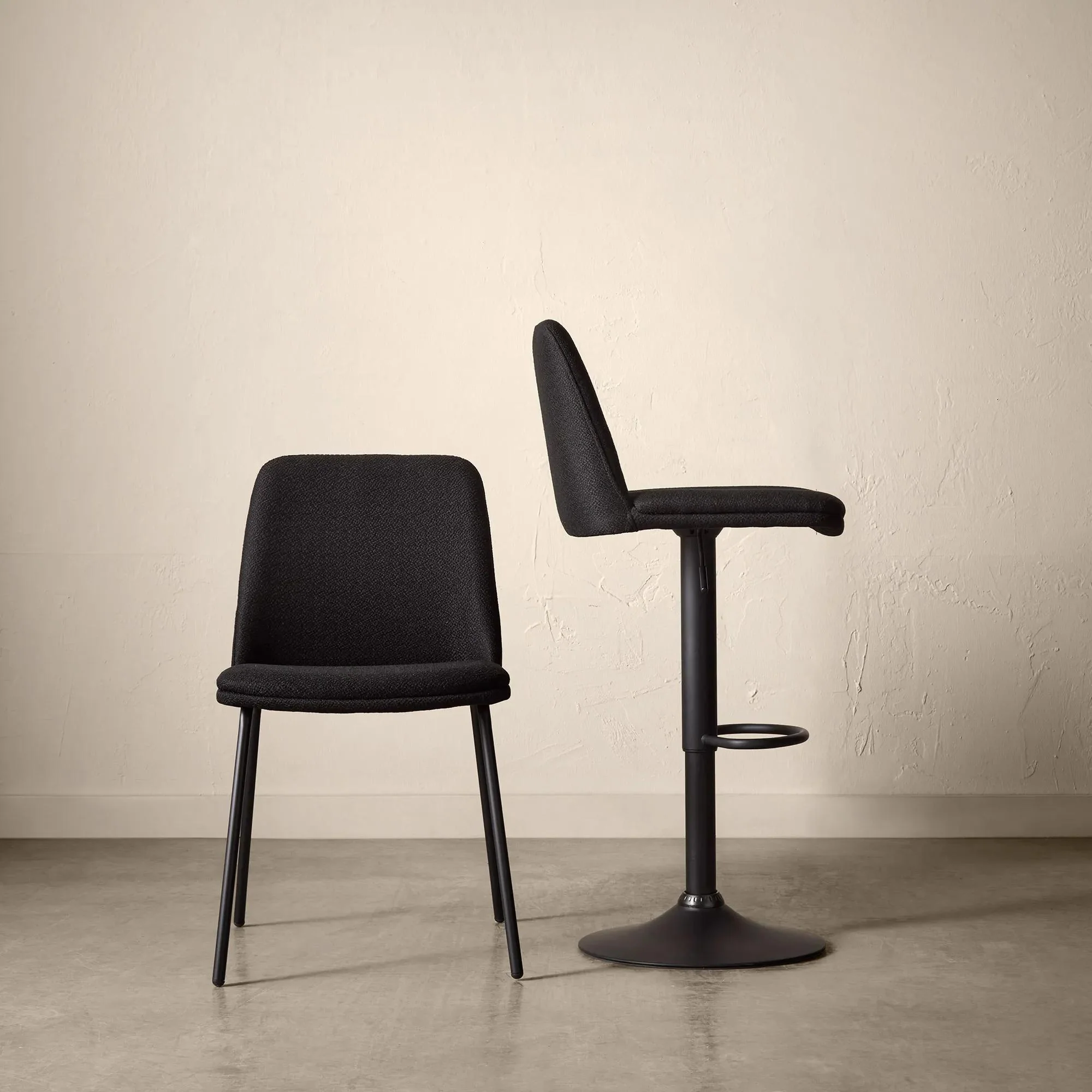 Black Fabric and Metal Adjustable Bar Stool - Image 5