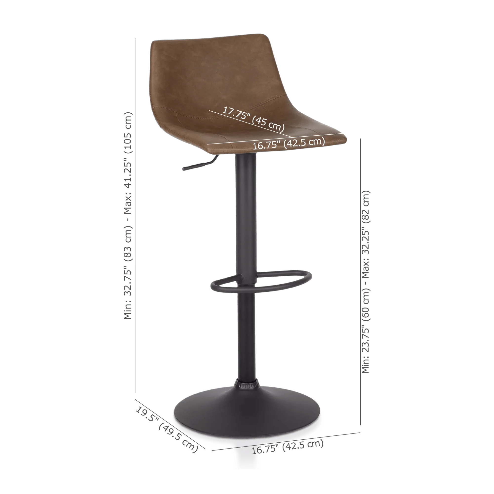 Faux Leather and Metal Adjustable Bar Stool - Image 7