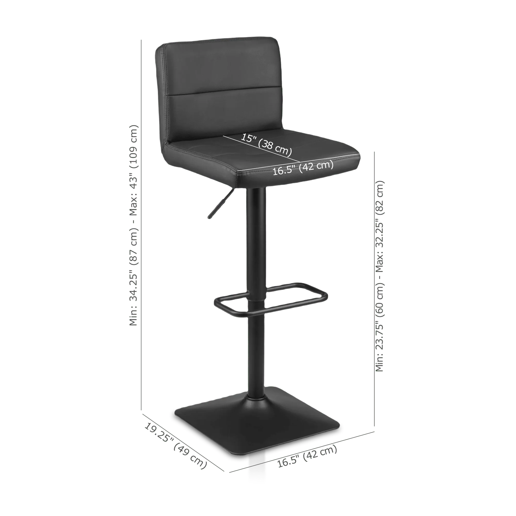 Black Matte Faux Leather and Metal Adjustable Bar Stool - Image 5