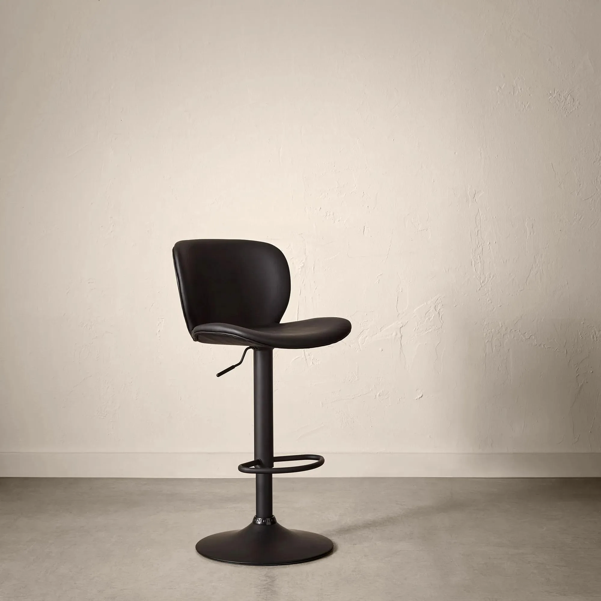 Black Textured Faux Leather & Metal Adjustable Bar Stool - Image 3