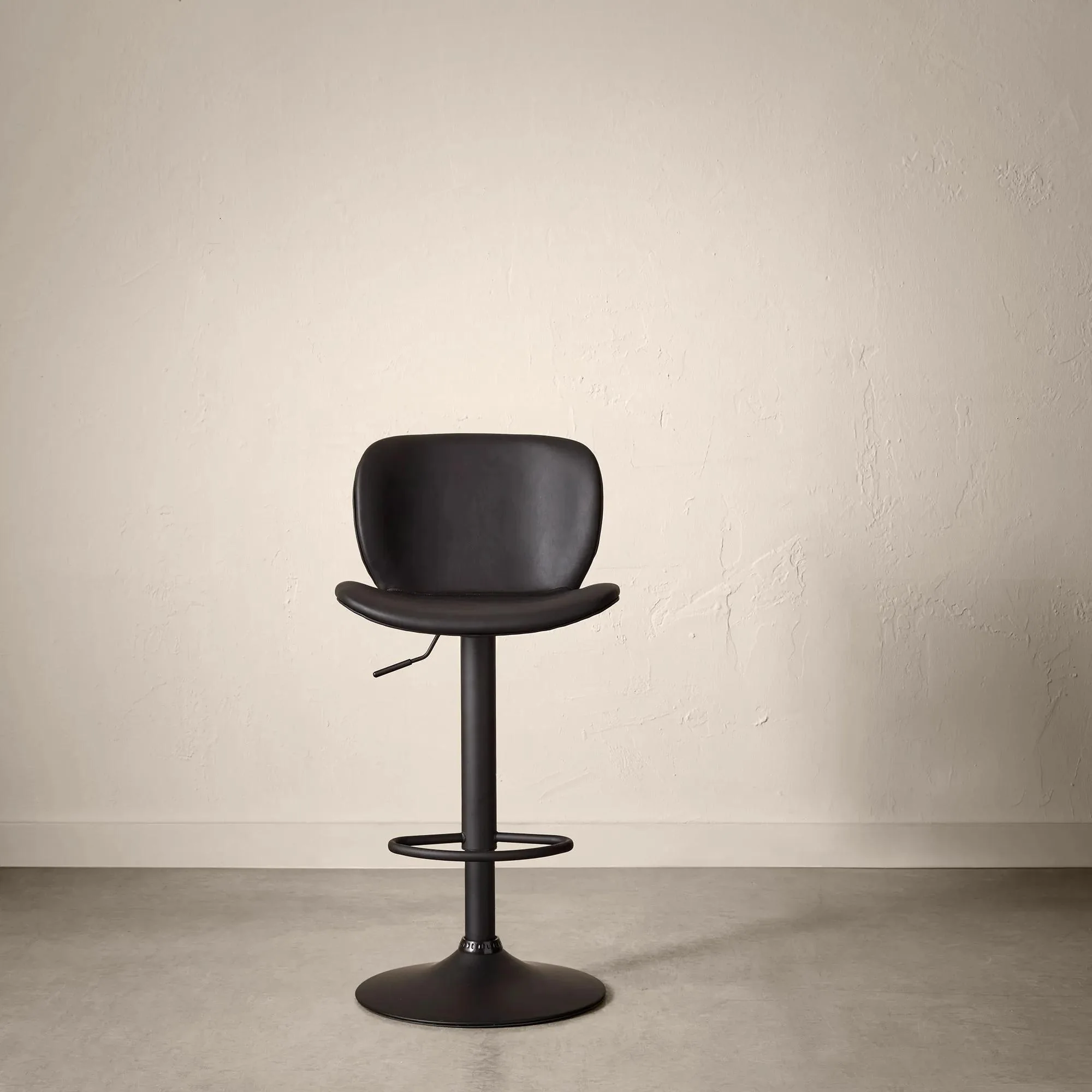 Black Textured Faux Leather & Metal Adjustable Bar Stool - Image 4
