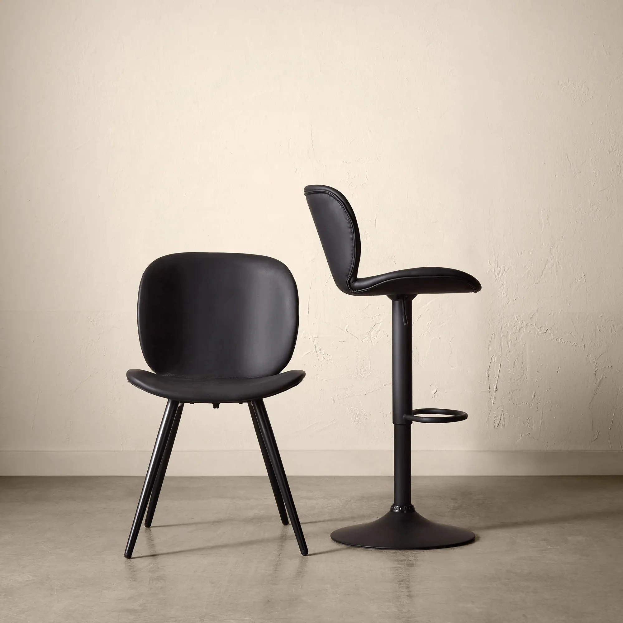 Black Textured Faux Leather & Metal Adjustable Bar Stool - Image 5