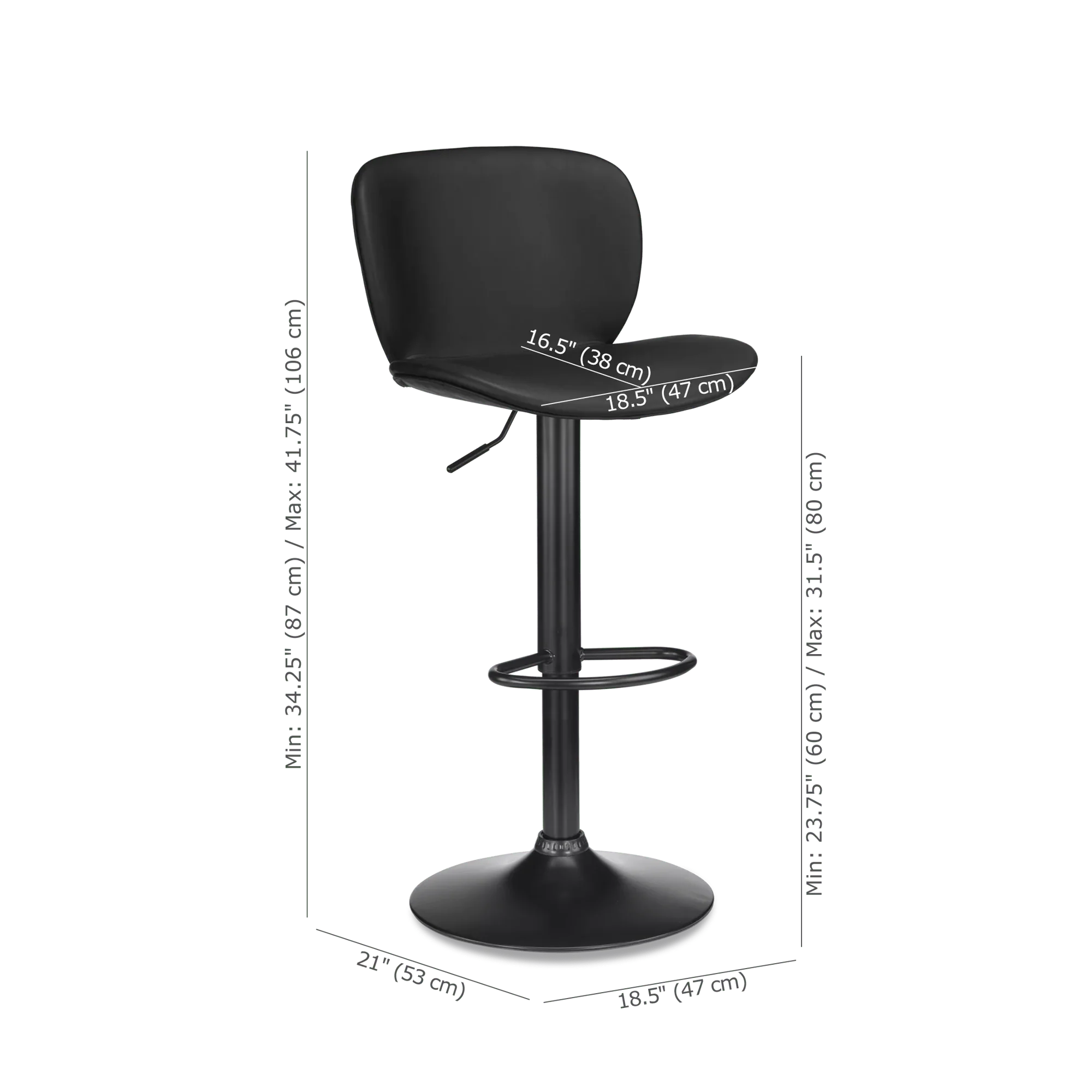 Black Textured Faux Leather & Metal Adjustable Bar Stool - Image 8